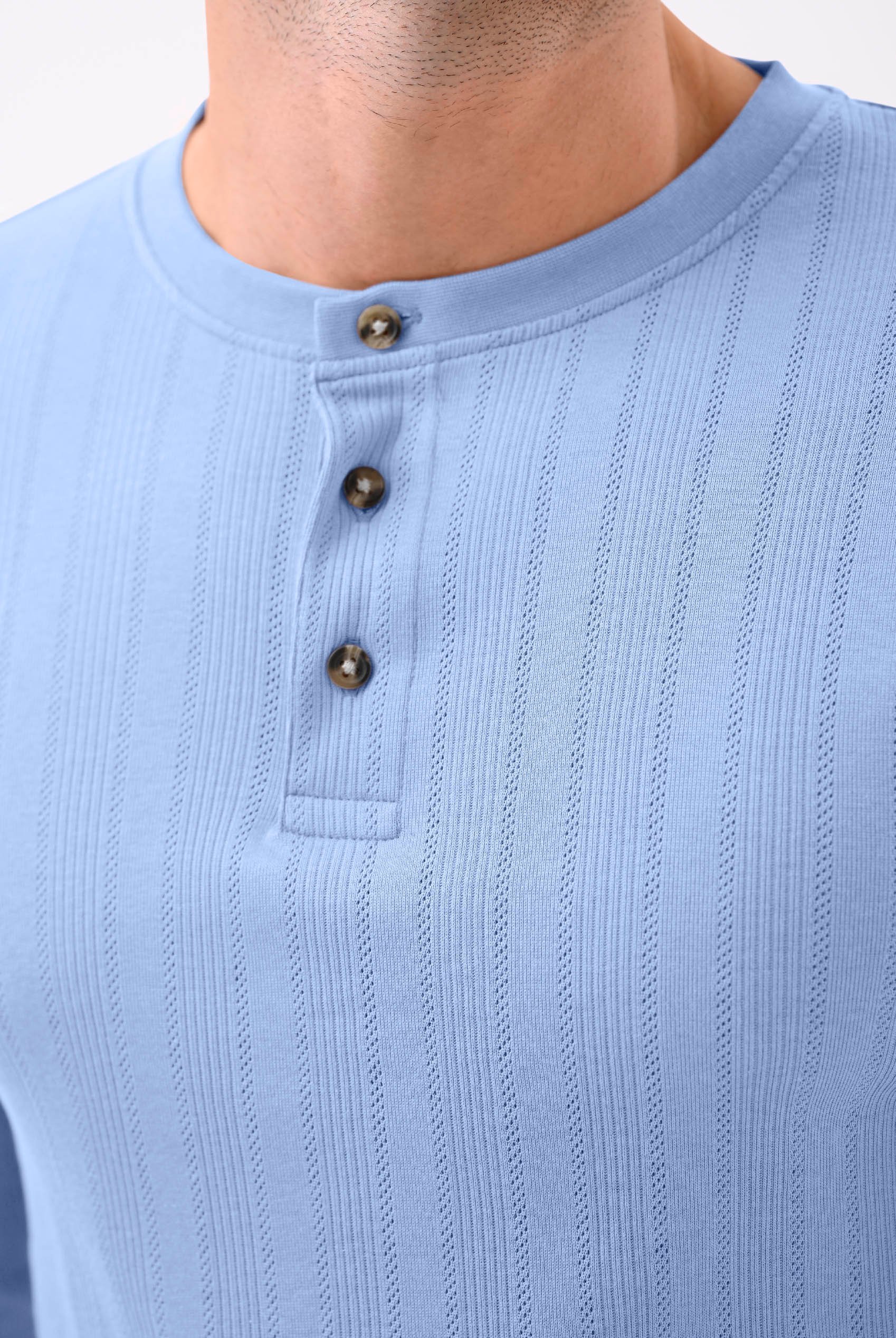 Button Detail Half Placket Long Sleeve T-shirt