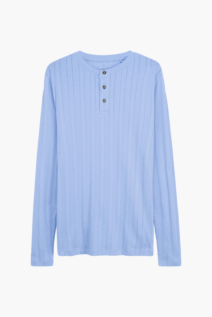 Button Detail Half Placket Long Sleeve T-shirt