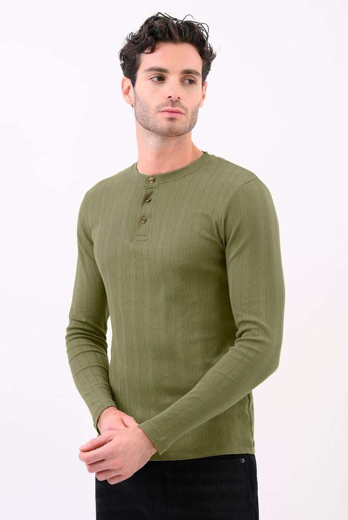 Button Detail Half Placket Long Sleeve T-shirt