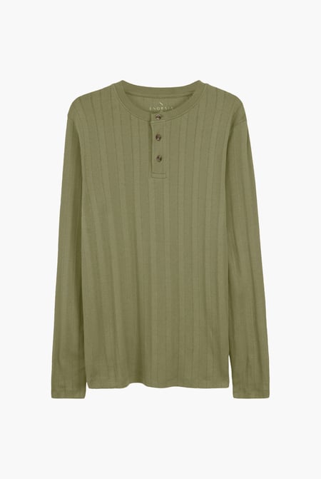 Green Button Detail Half Placket Long Sleeve T-shirt