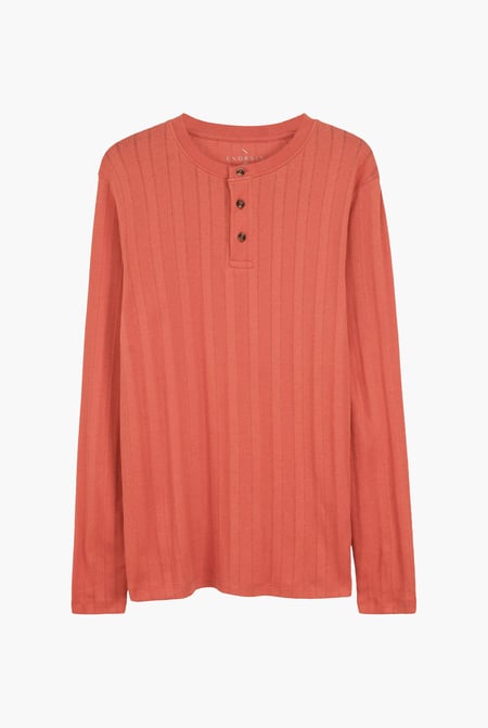 Orange Button Detail Half Placket Long Sleeve T-shirt