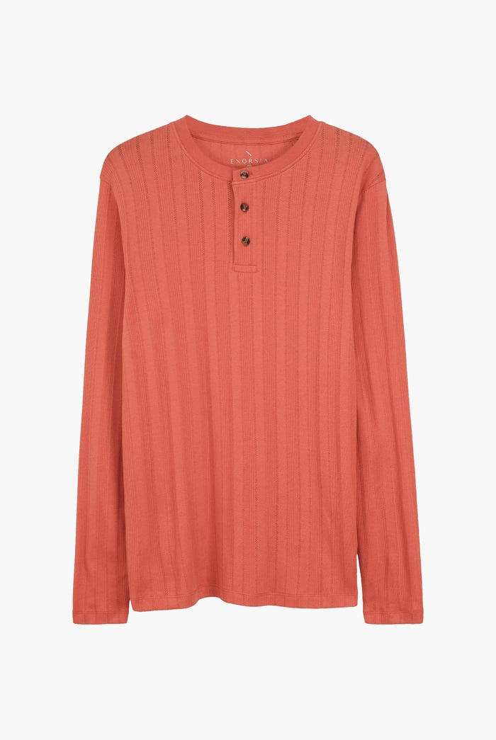 Button Detail Half Placket Long Sleeve T-shirt