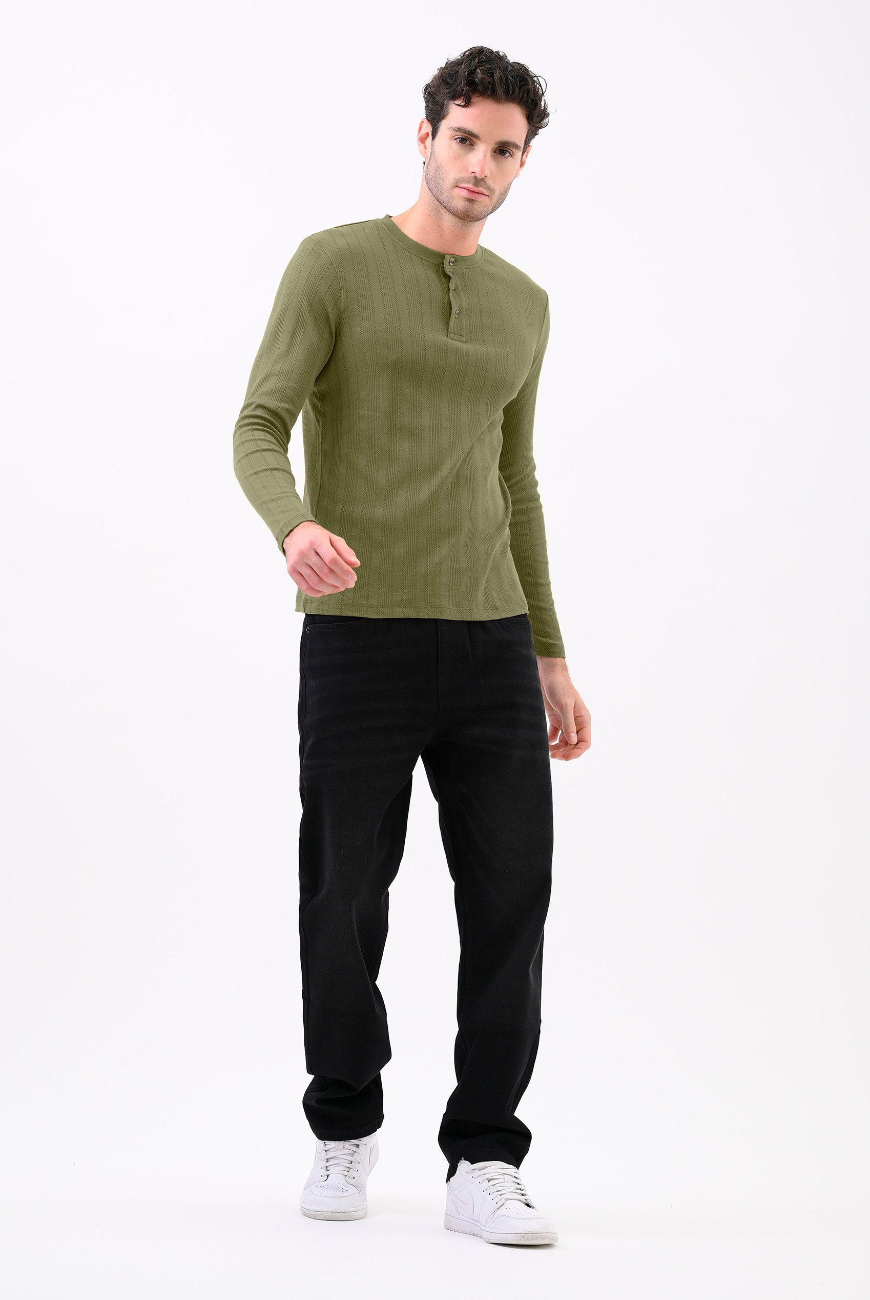 Button Detail Half Placket Long Sleeve T-shirt