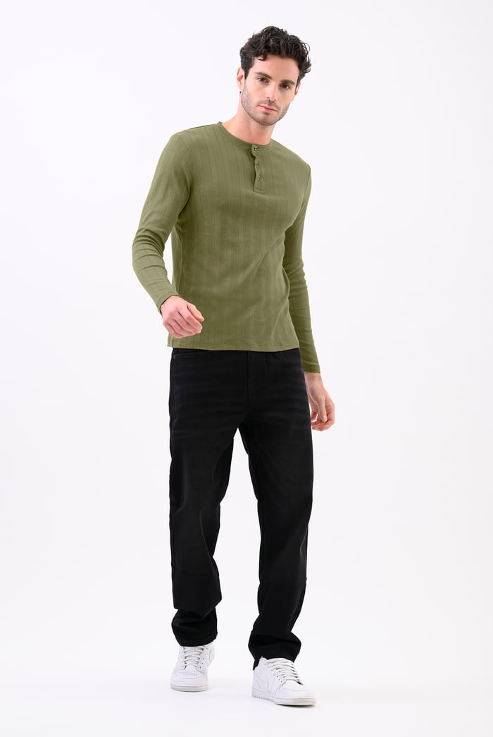 Button Detail Half Placket Long Sleeve T-shirt