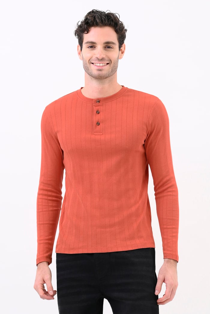 Button Detail Half Placket Long Sleeve T-shirt