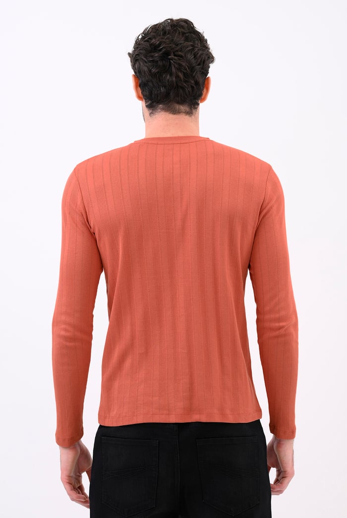 Button Detail Half Placket Long Sleeve T-shirt