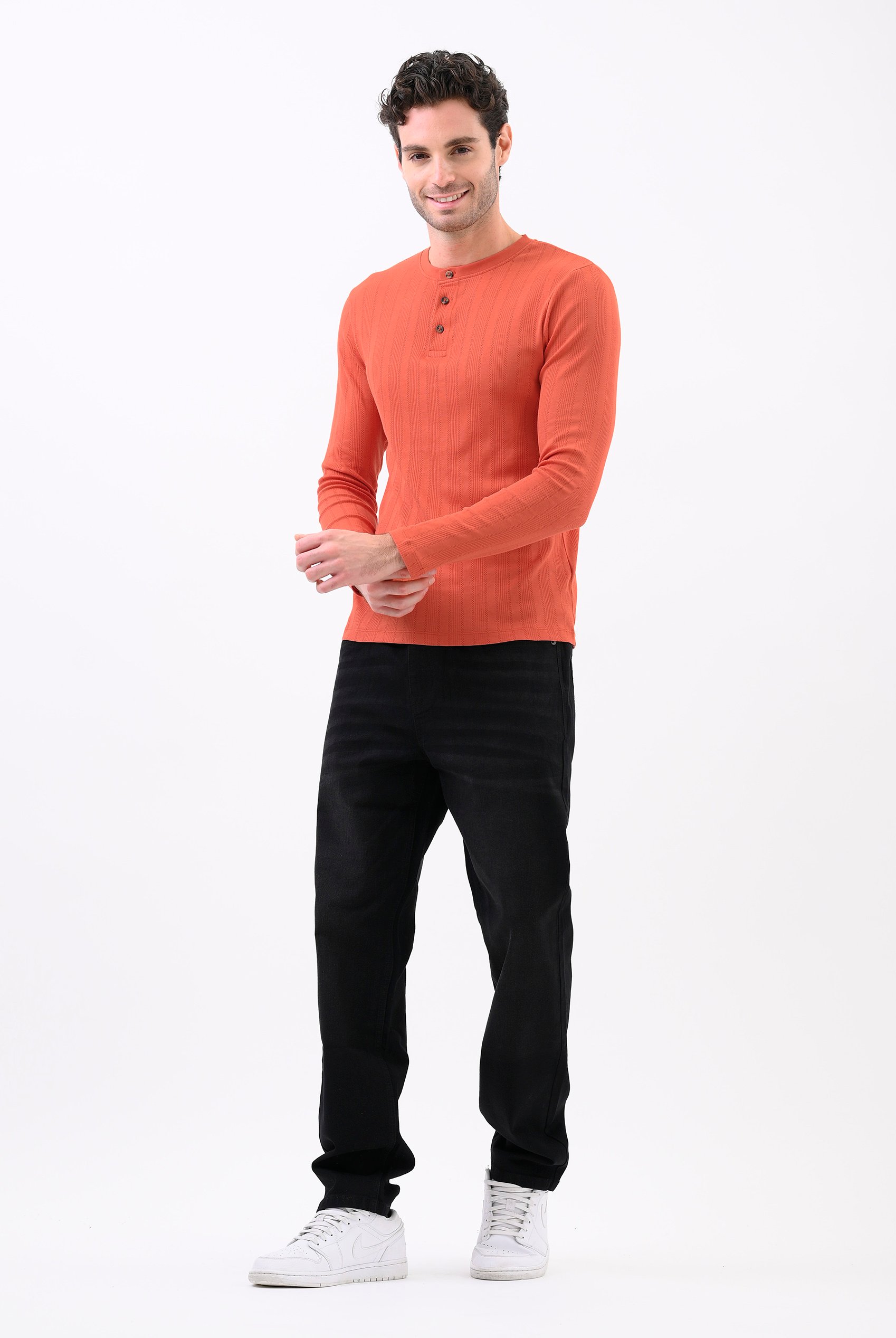 Button Detail Half Placket Long Sleeve T-shirt