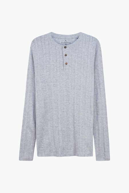 Grey Button Detail Half Placket Long Sleeve T-shirt