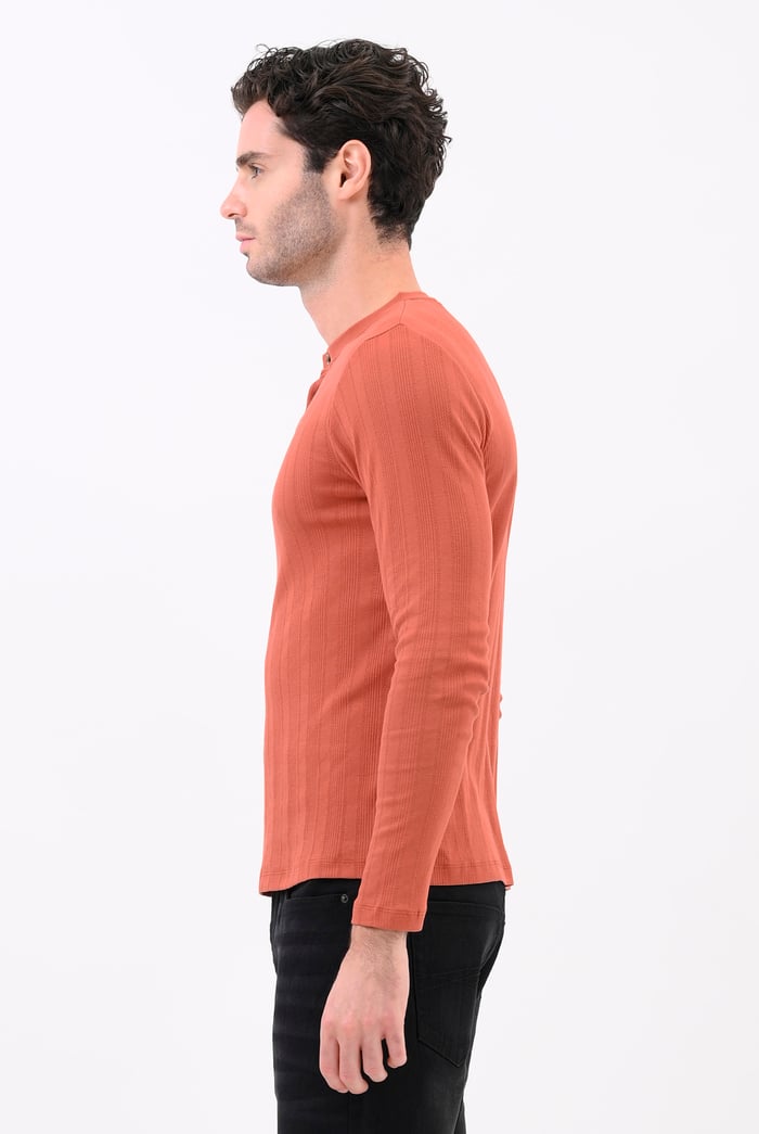 Button Detail Half Placket Long Sleeve T-shirt