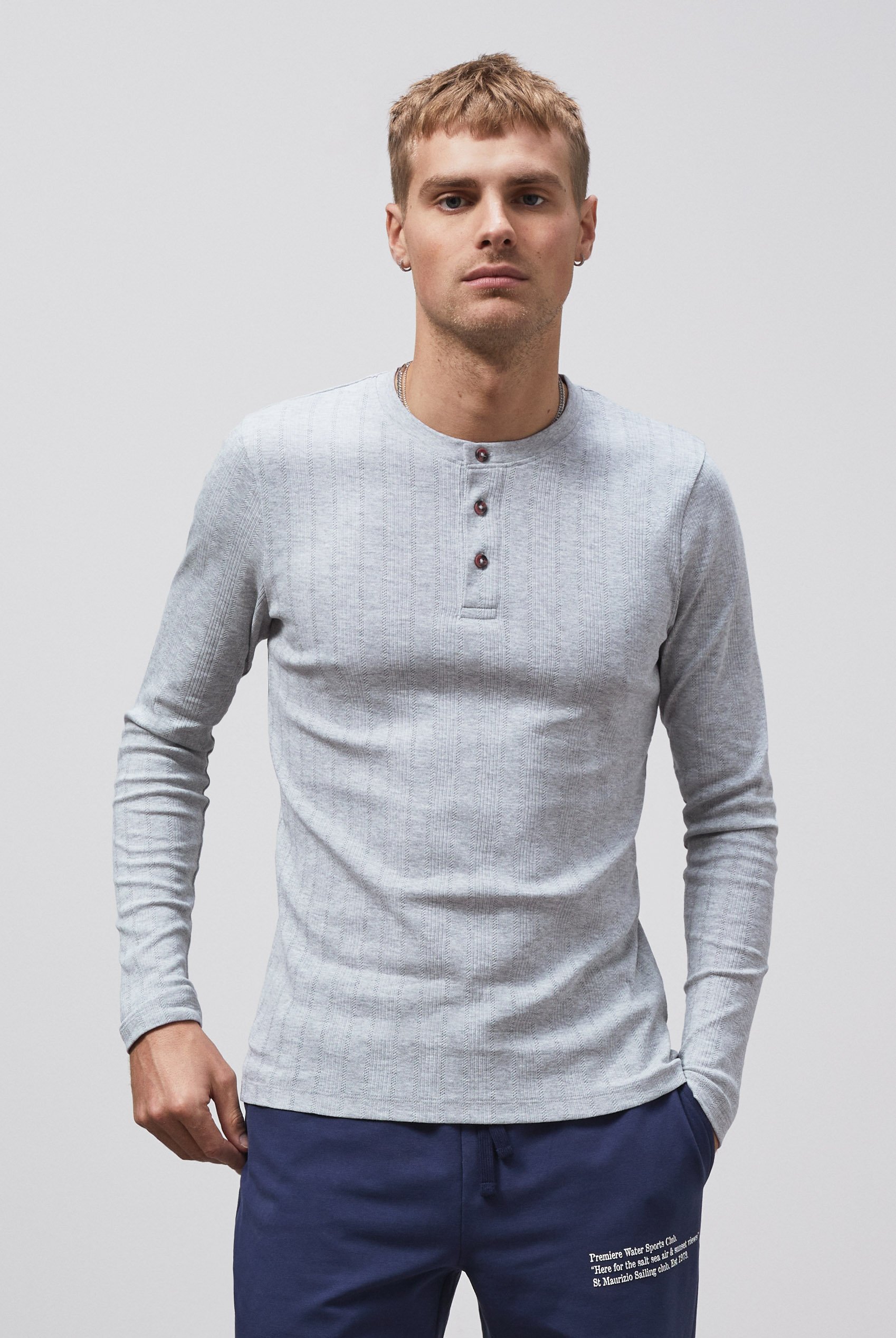 Button Detail Half Placket Long Sleeve T-shirt