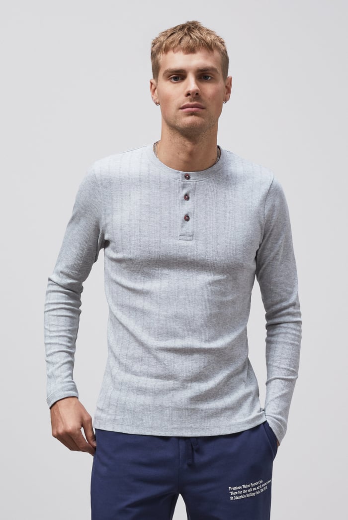 Button Detail Half Placket Long Sleeve T-shirt