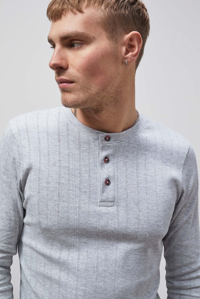 Button Detail Half Placket Long Sleeve T-shirt