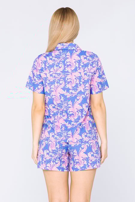 Pink Printed Woven Shirt & Shorts Set