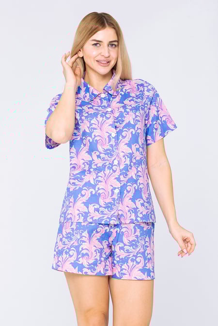 Pink Printed Woven Shirt & Shorts Set