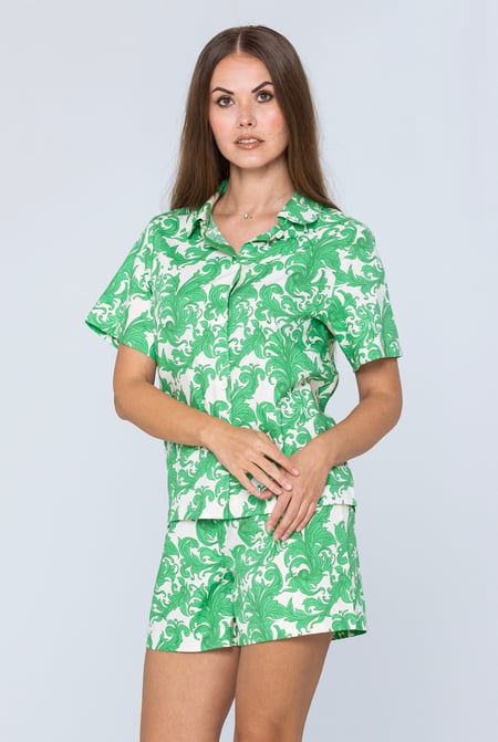 Pink Printed Woven Shirt & Shorts Set