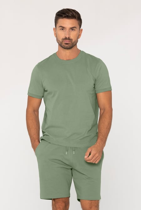 Green Loungewear Set With Short Sleeve Top And Shorts