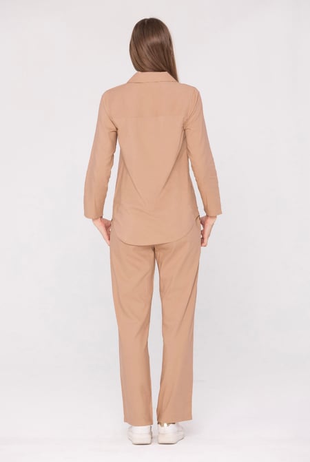 Brown Woven Viscose Blend Pyjama Set