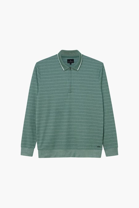 Green Half Zip Long Sleeve Polo Shirt