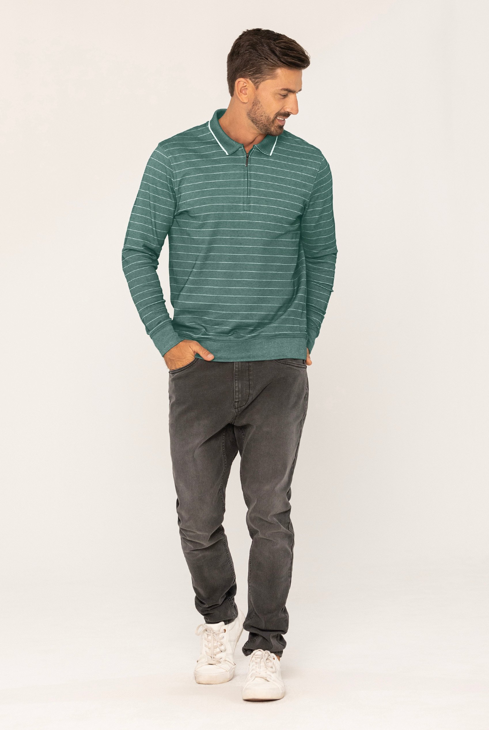 Half Zip Long Sleeve Polo Shirt