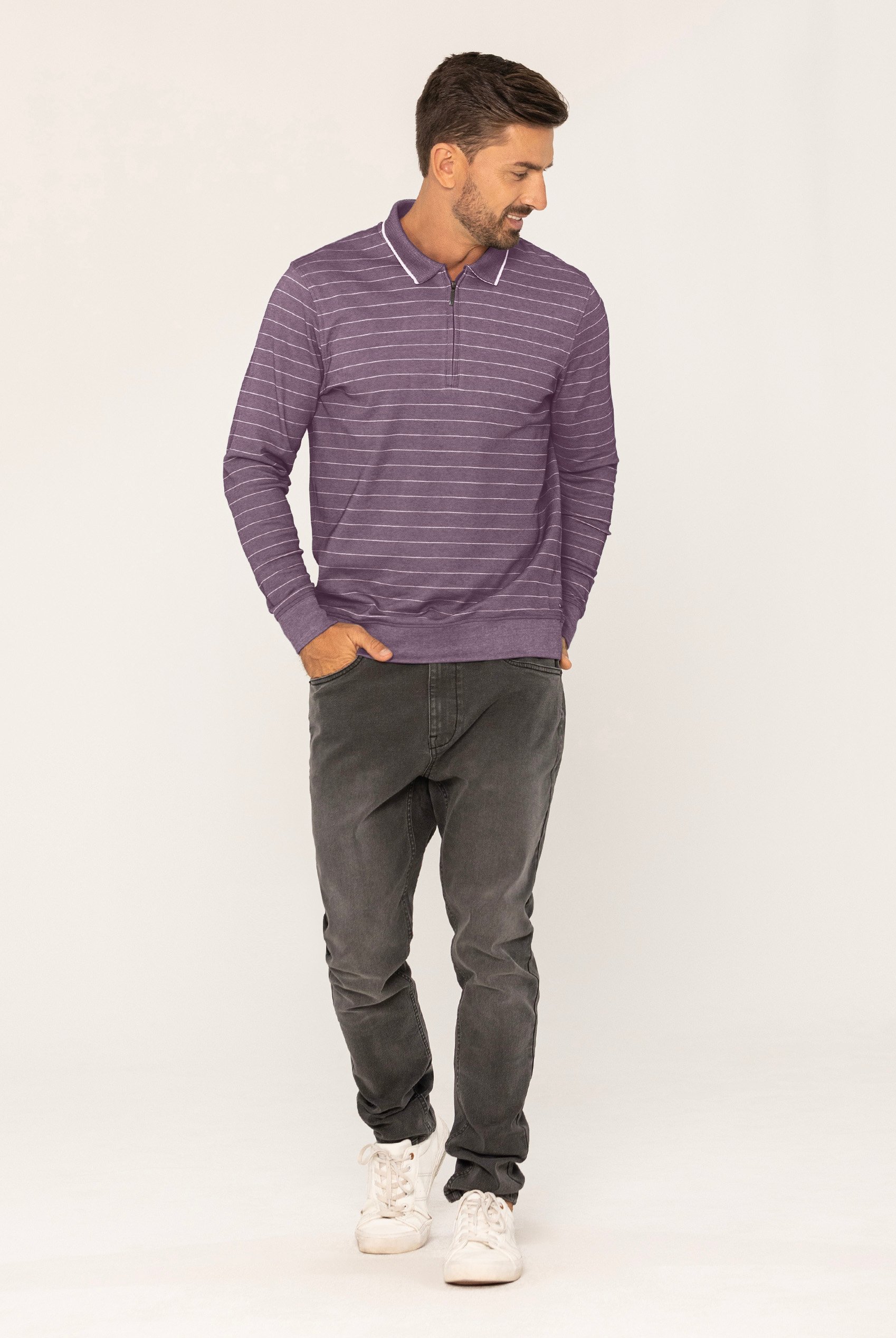 Half Zip Long Sleeve Polo Shirt