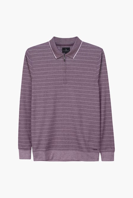 Brown Half Zip Long Sleeve Polo Shirt