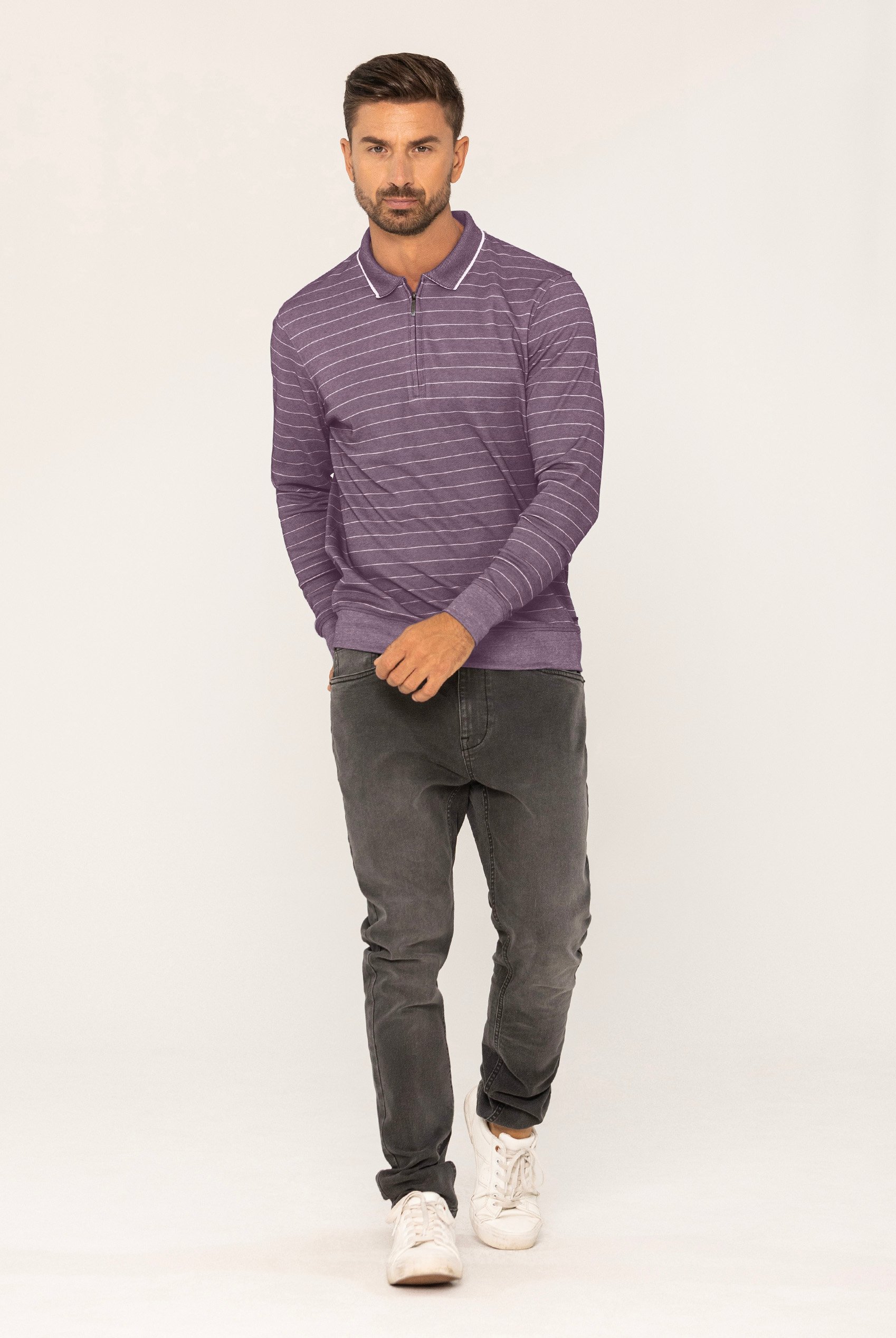Half Zip Long Sleeve Polo Shirt
