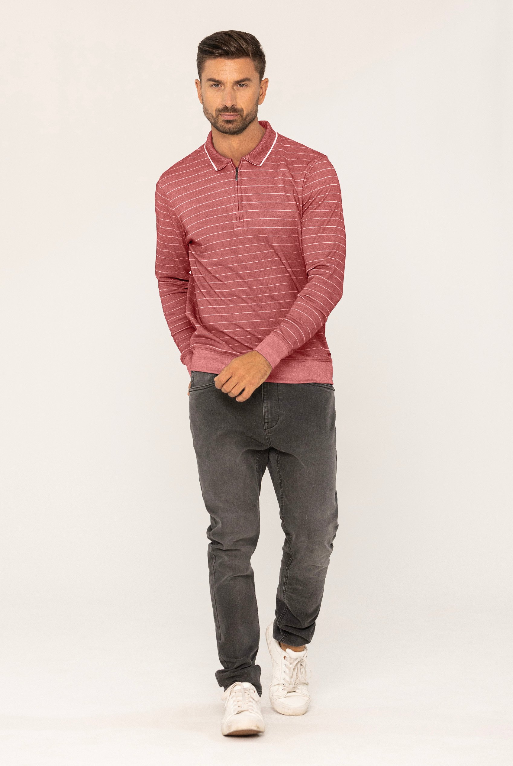 Half Zip Long Sleeve Polo Shirt