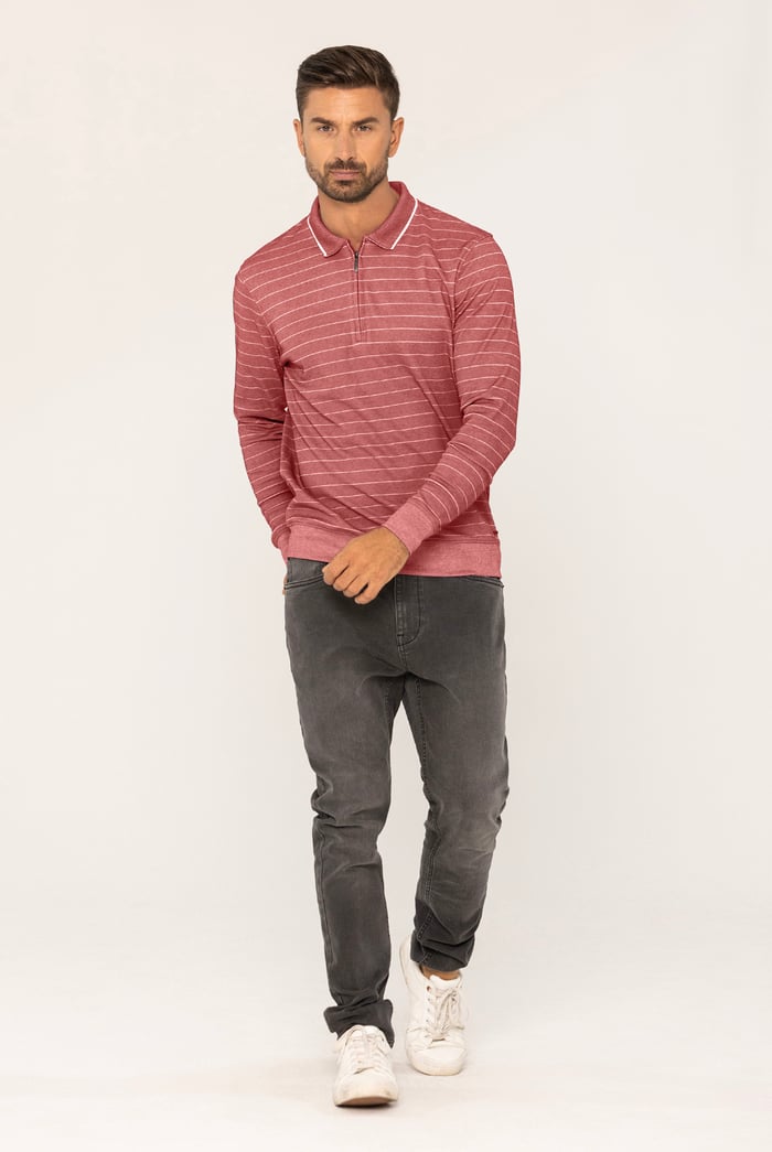 Half Zip Long Sleeve Polo Shirt