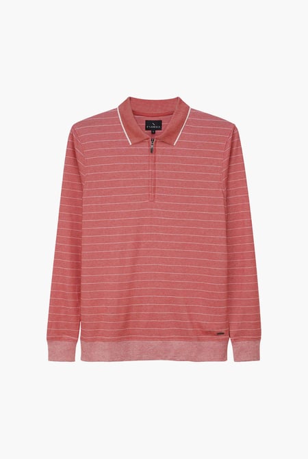 Red Half Zip Long Sleeve Polo Shirt