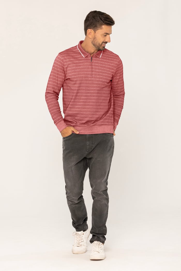 Half Zip Long Sleeve Polo Shirt