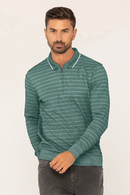 Navy Half Zip Long Sleeve Polo Shirt