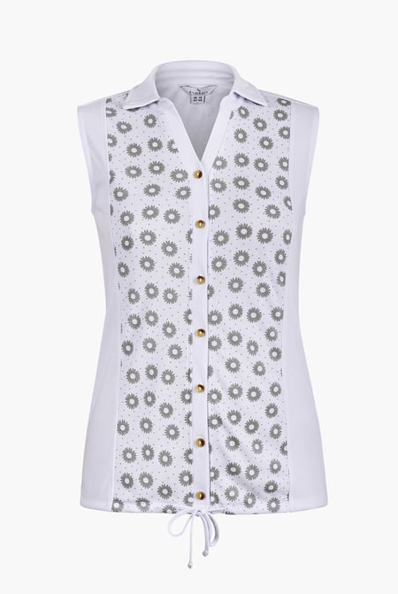 Black Sleeveless Printed Tie Hem Tops