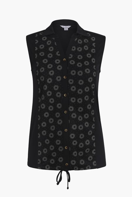 Black Sleeveless Printed Tie Hem Tops