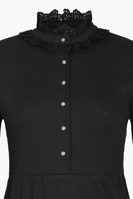 Black High Neck Lace Trim Mini Dress