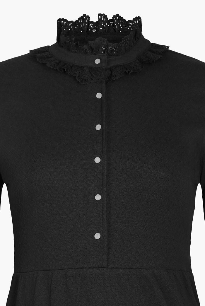 High Neck Lace Trim Mini Dress