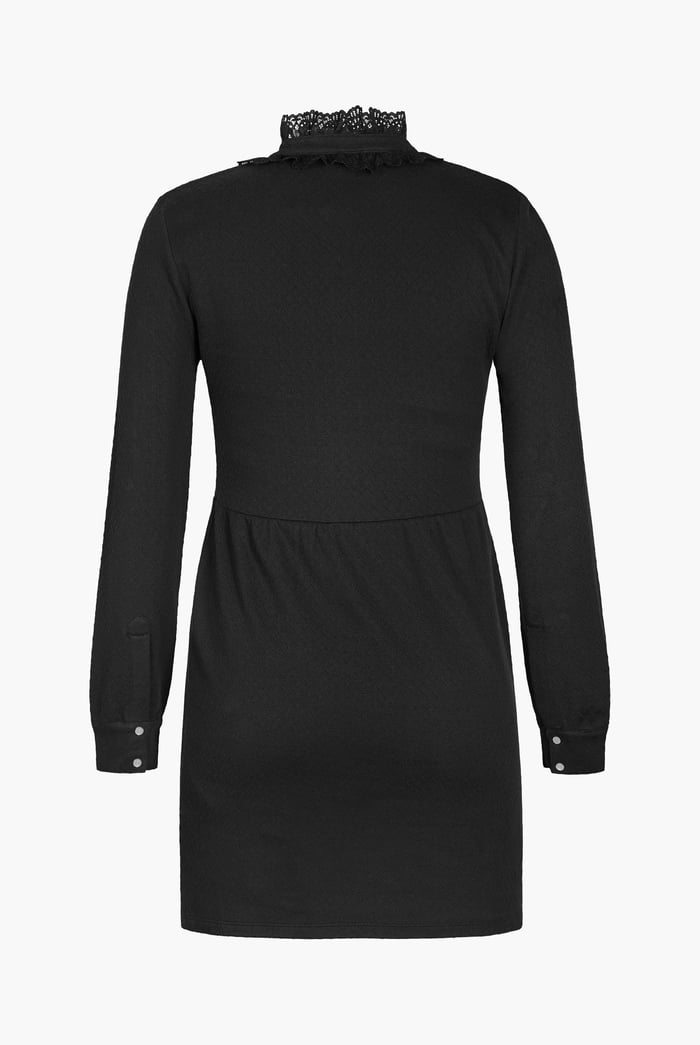 High Neck Lace Trim Mini Dress