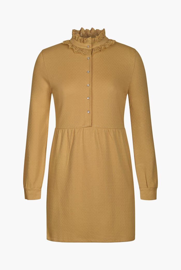 High Neck Lace Trim Mini Dress