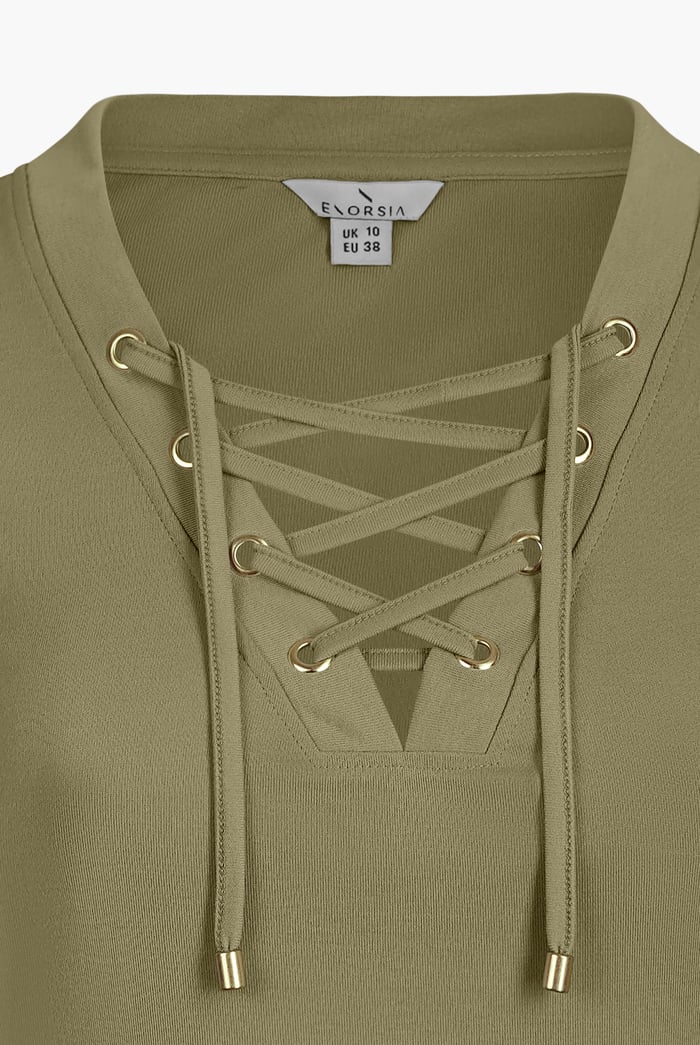 Lace-Up V Neck Short Sleeve Top