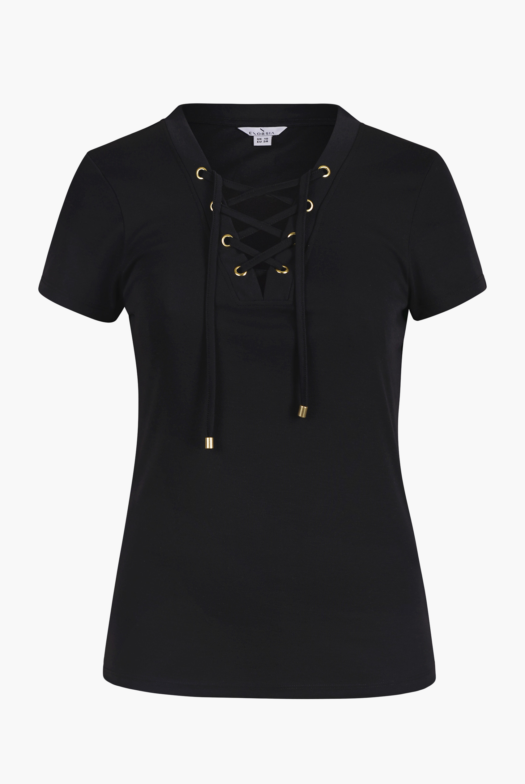 Lace-Up V Neck Short Sleeve Top