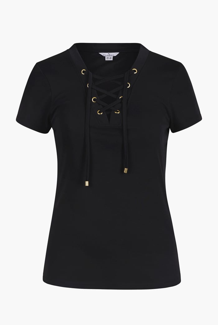 Lace-Up V Neck Short Sleeve Top