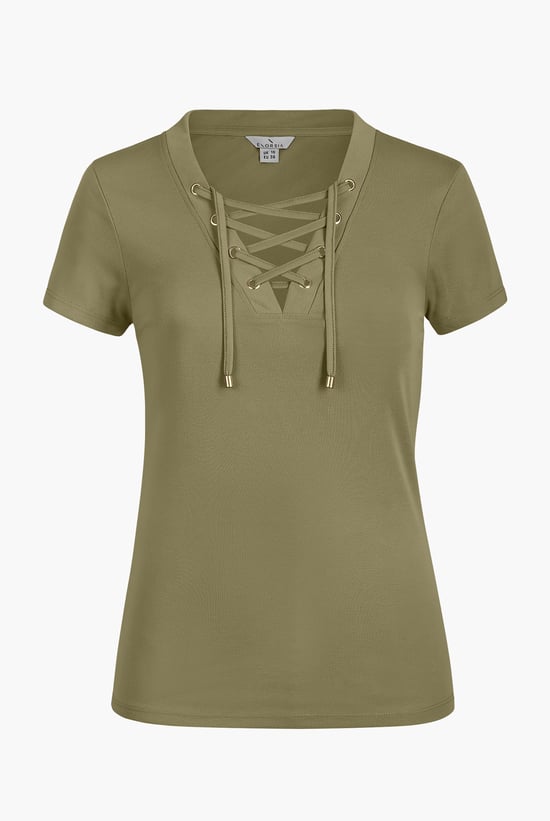 Lace-Up V Neck Short Sleeve Top