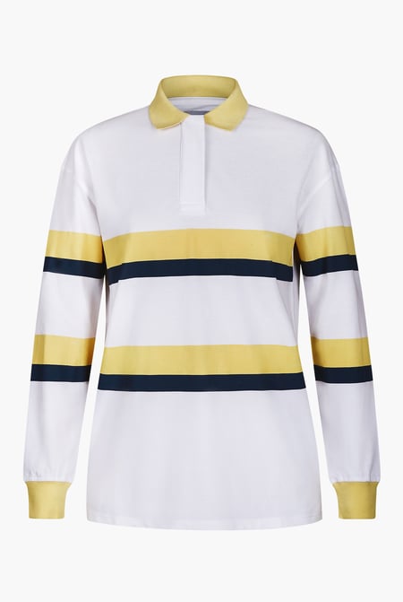 Women's Yellow/Navy Stripe Rugby Polo With Contrast Stripes