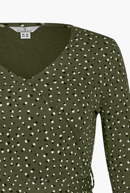 Green Slim Fit V-Neck Dot Printed Dress