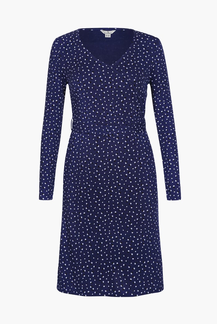 Slim Fit V-Neck Dot Printed Dress