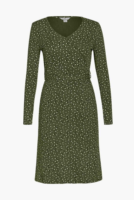 Slim Fit V-Neck Dot Printed Dress