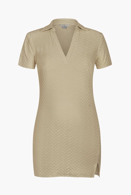 Cream Deep V-Neck Polo Collar Mini Dress