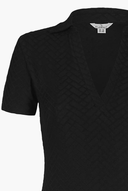 Black Deep V-Neck Polo Collar Mini Dress