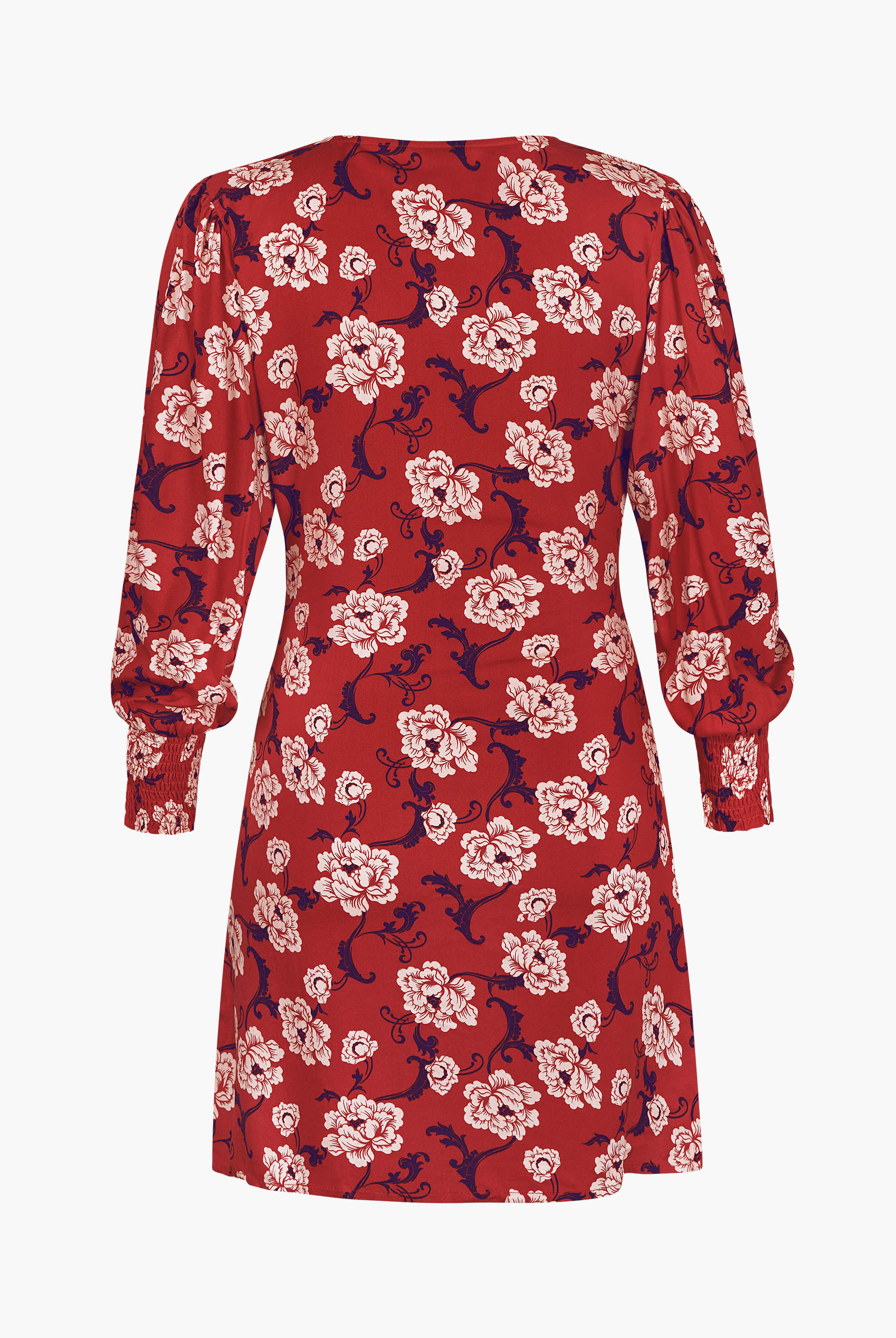 Printed V-Neck Mini Dress With Puff Sleeves and Smock Details
