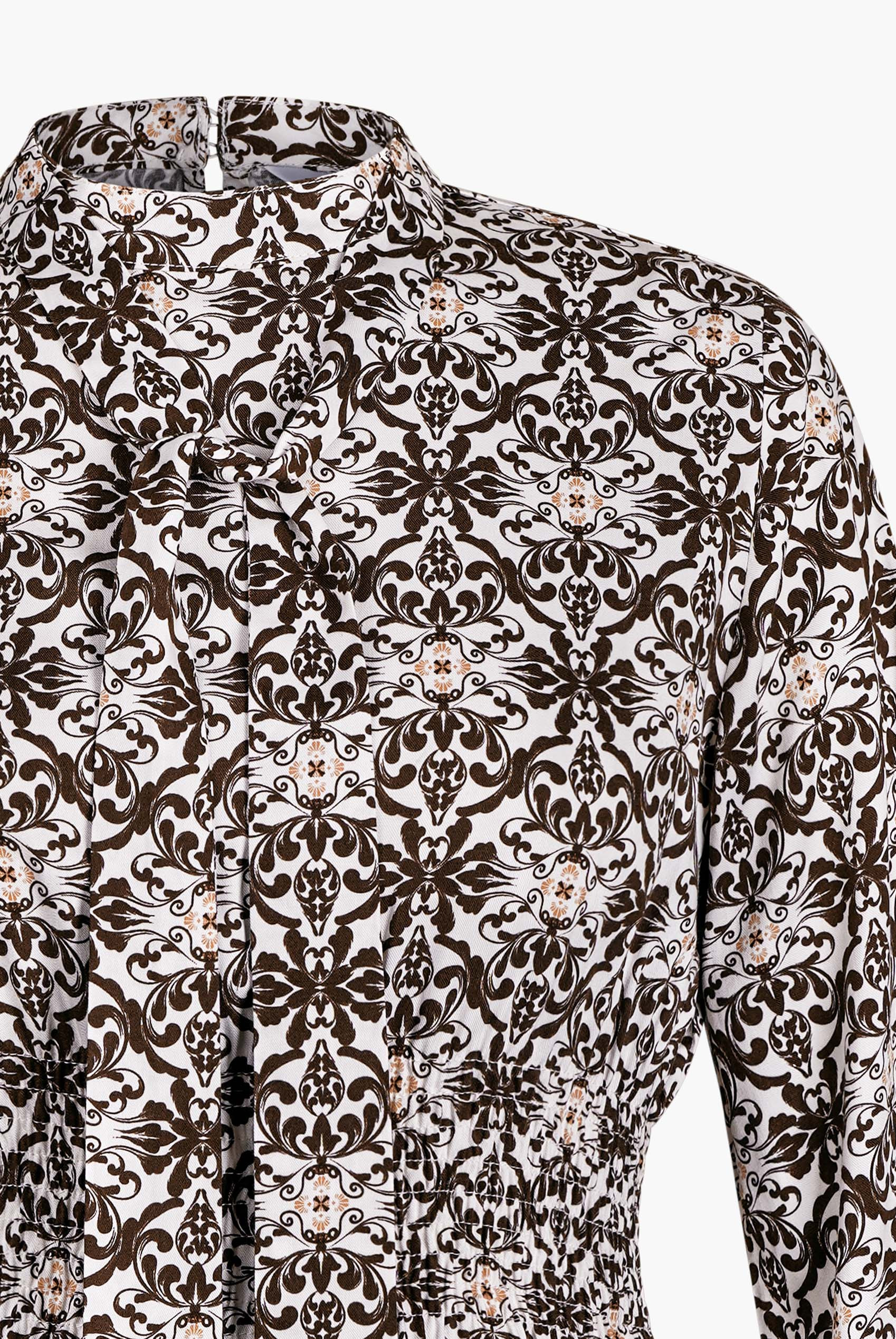 Printed Top With Band Collar And Smocked Waist