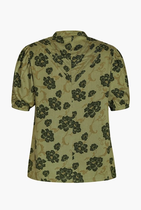 Green Floral Print Short Sleeve Tops
